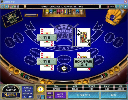 How do bonuses apply to Casino War?